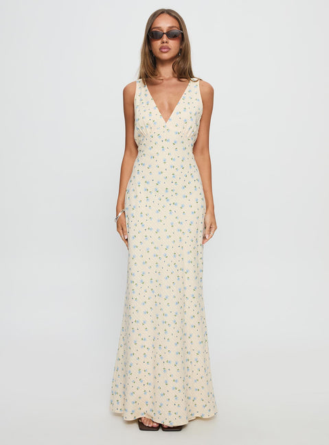 Manolia Textured Maxi Dress Cream Floral