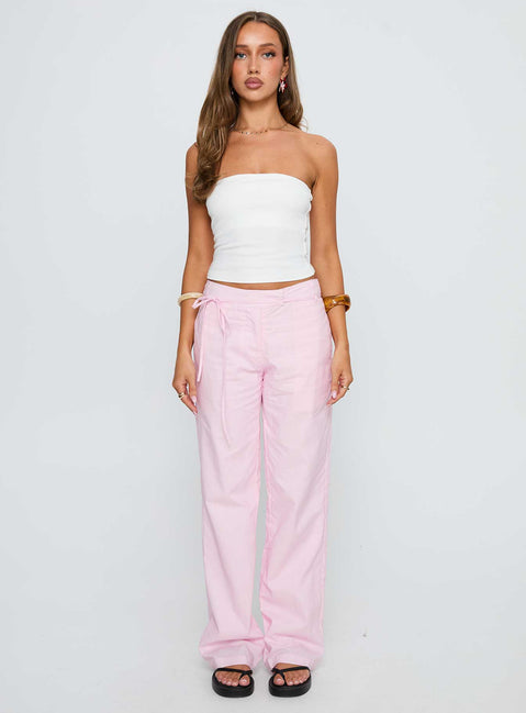 front view of model wearing Princess Polly Destini Tie Up Pant Pink Pants 