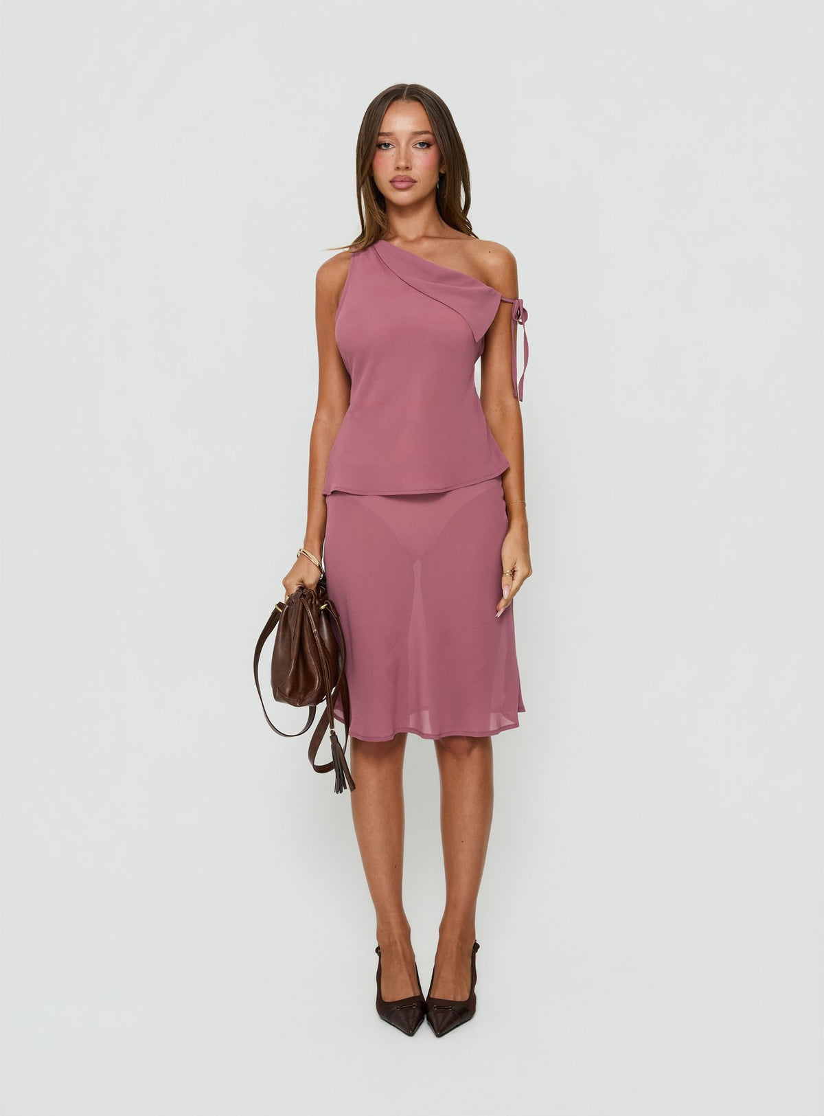 Vianna One Shoulder Foldover Detail Top Pink