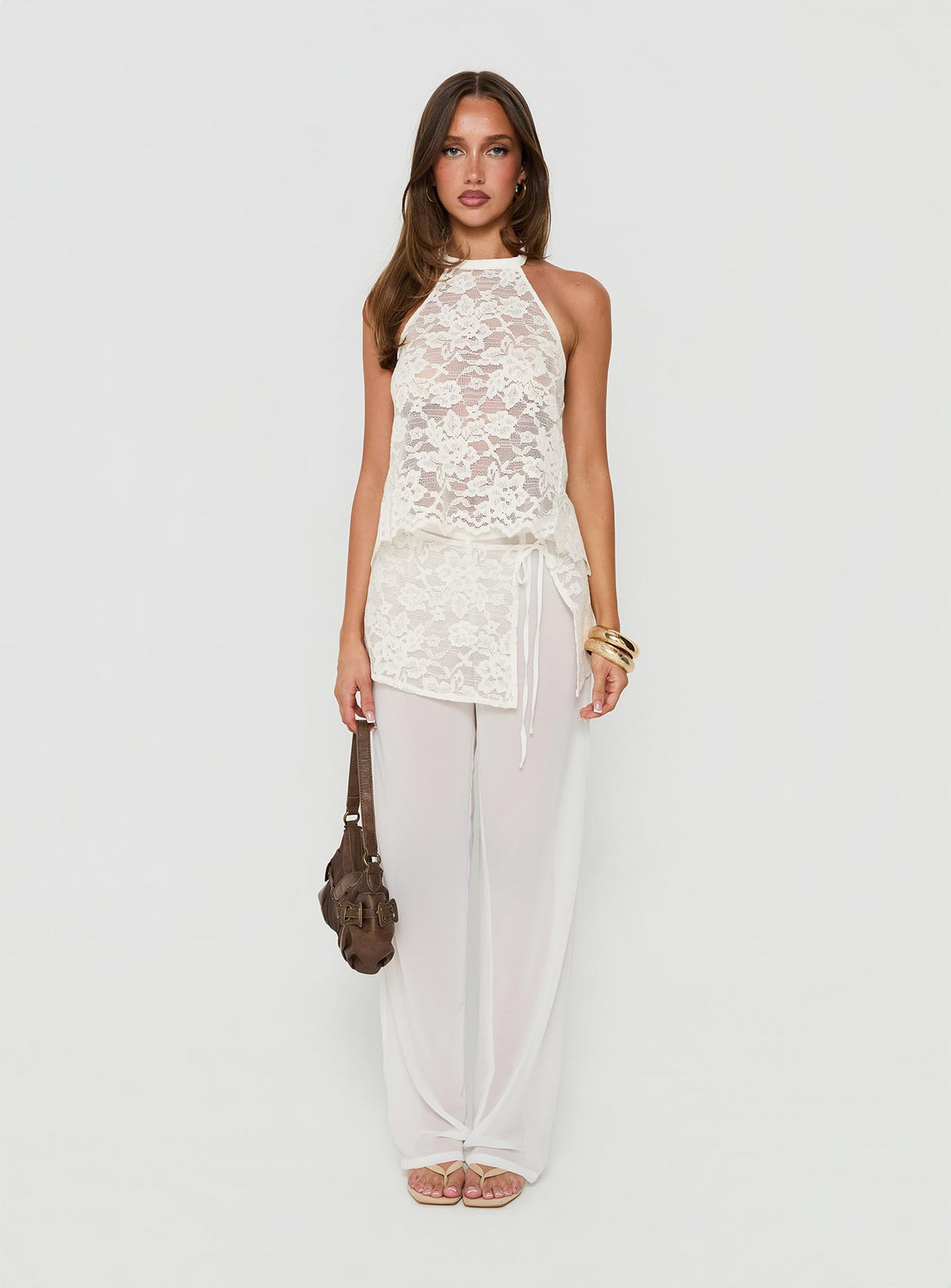 Claudie Lace Halter Neck Top White