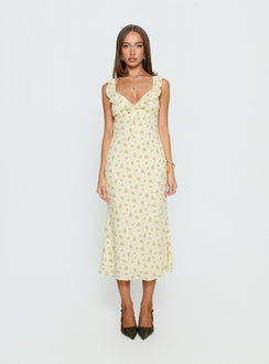 Leabelle Frill V Neck Maxi Dress Yellow Floral
