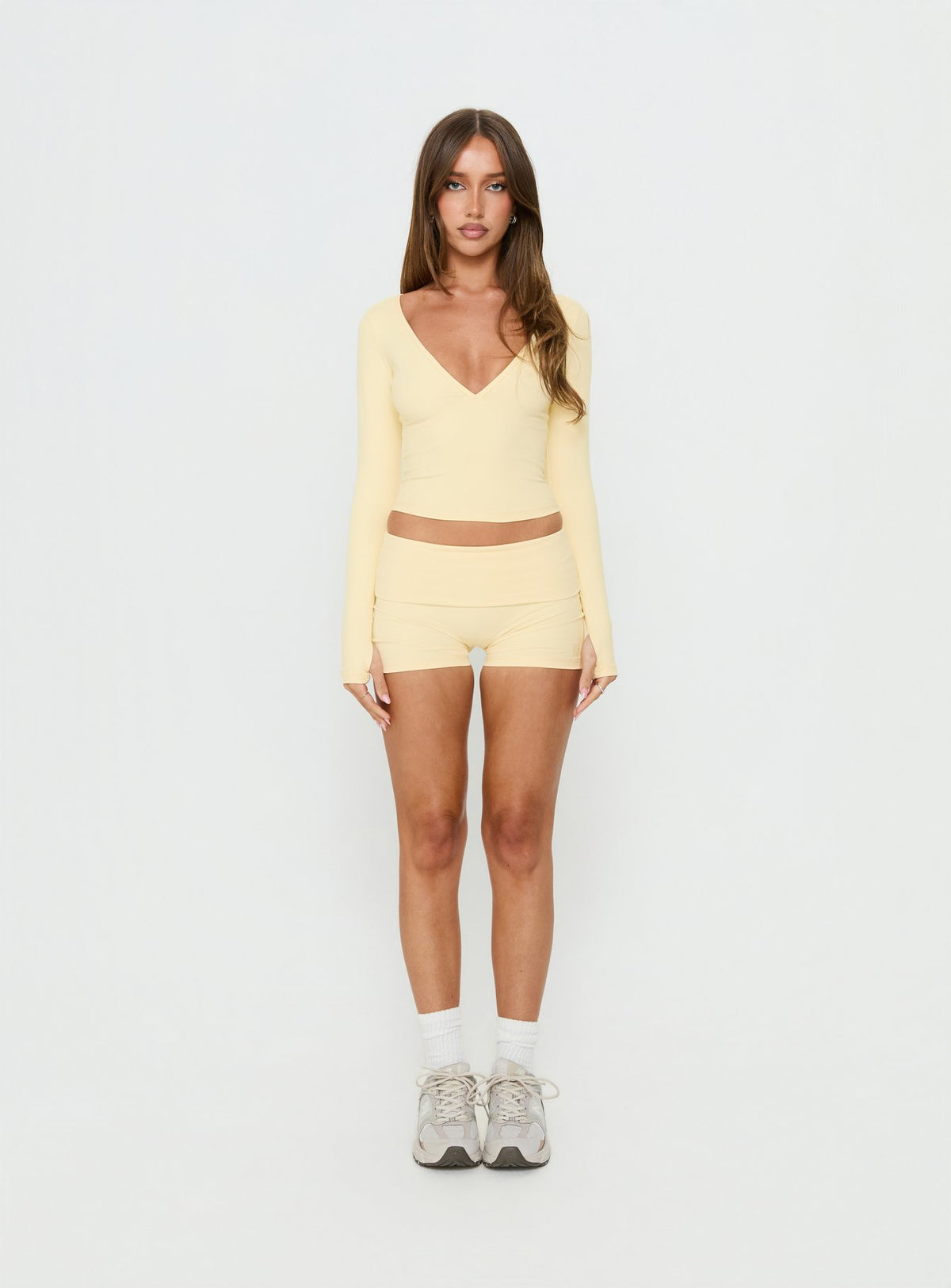 New Horizons Long Sleeve V Neck Top Butter Yellow