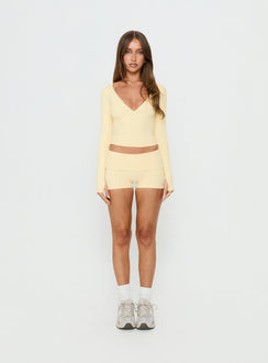 New Horizons Long Sleeve V Neck Top Butter Yellow