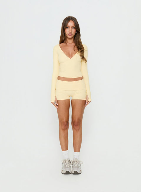New Horizons Long Sleeve V Neck Top Butter Yellow