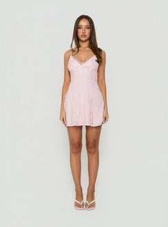 Bloomie Lace Godet Mini Dress Marshmallow Pink