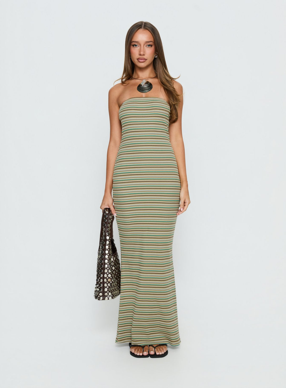 Solola Strapless Maxi Dress Green Stripe