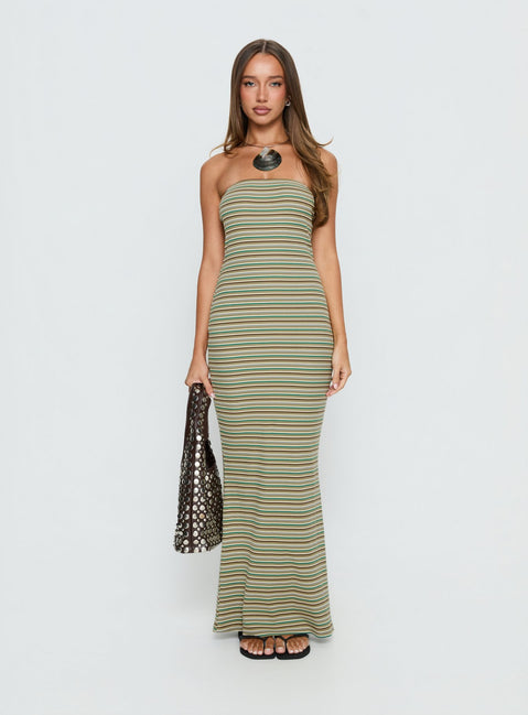 Solola Strapless Maxi Dress Green Stripe