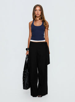 front view of model wearing Princess Polly Wave Dancer Tie Pant Black Mid Rise Pants 