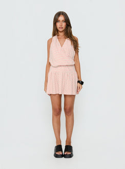 Joelie Halter Draped Mini Dress Pink / Grey Stripe