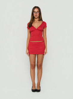 Mossie Crossover Pointelle Top Red