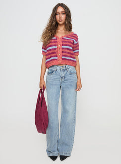 side view of model wearing Princess Polly Compassion Knit Cardigan Multi Cropped Jumpers 