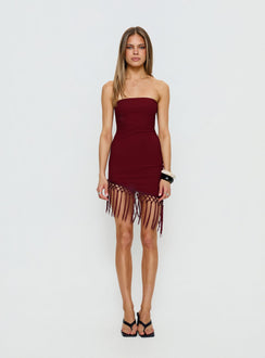 Keyana Strapless Tassel Mini Dress Burgundy