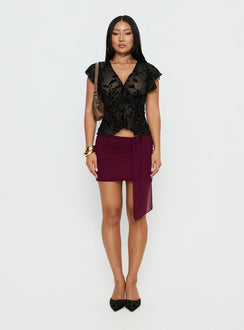   front view of model wearing Princess Polly Kellia Ruched Mini Skirt Currant Mini Skirts 