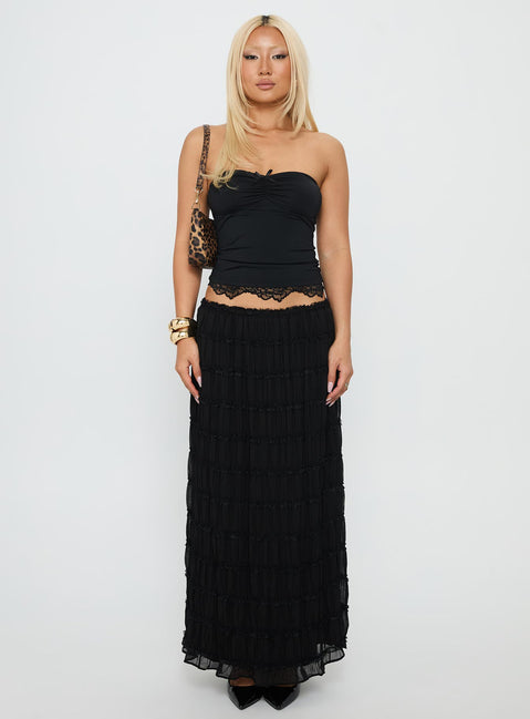 Brownie Points Lace Trim Strapless Top Black