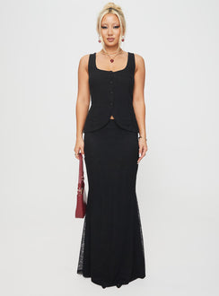 front view of model wearing Princess Polly Spirito Vest Top Black Sleeveless Scoop Neck 