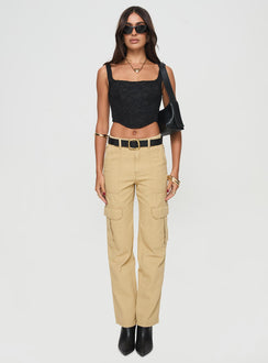 front view of model wearing Princess Polly Nickei Utility Cargo Pants Beige Mid Rise 