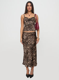 front view of model wearing Princess Polly Enigmatic Cami Top Leopard Sleeveless Sweetheart 