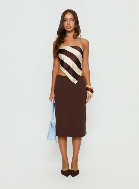   front view of model wearing Princess Polly Baseline Rib Midi Skirt Chocolate Midi Skirts 