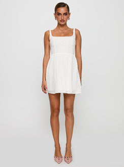 front view of model wearing Princess Polly Cartmel Embroidered Mini Dress White Square Neck 