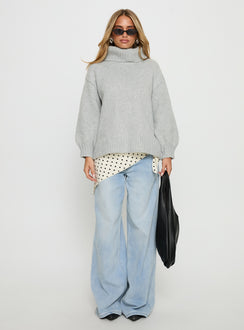 back view of model wearing Princess Polly Let Love In Knit Sweater Grey Longline Jumpers 