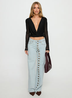 front view of model wearing Princess Polly Penny Mid Rise Straight Leg Jeans Light Denim Low Rise Jeans 
