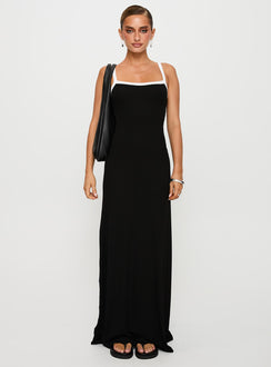 front view of model wearing Princess Polly Austrina Maxi Dress Black Square Neck 