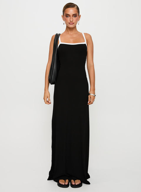 front view of model wearing Princess Polly Austrina Maxi Dress Black Square Neck 