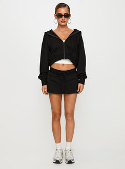 Showcasing the Revive Zip Through Hoodie Black in womens-jumpers with short length front view of model wearing Princess Polly