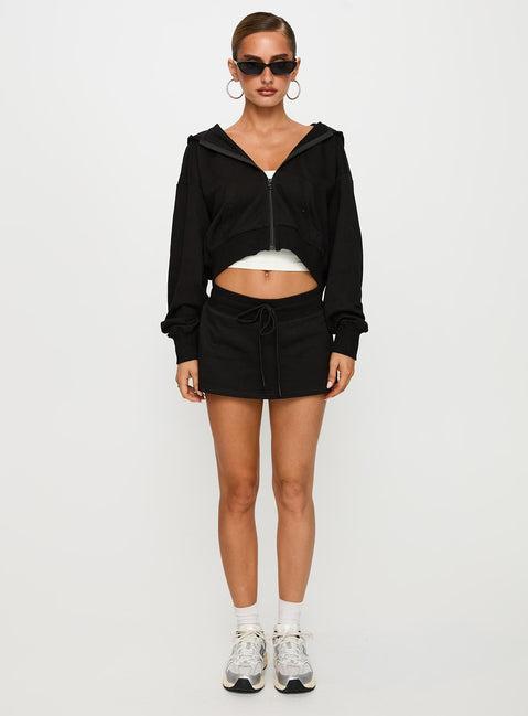 Showcasing the Revive Zip Through Hoodie Black in womens-jumpers with short length front view of model wearing Princess Polly