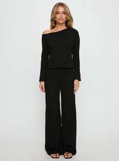 front view of model wearing Princess Polly Jaede Off Shoulder Knit Sweater Black Cropped Jumpers 