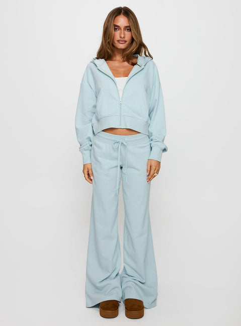 front view of model wearing Princess Polly Revive Zip Through Hoodie Blue cropped 