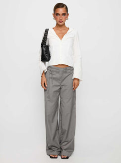 front view of model wearing Princess Polly Arianwyn Long Sleeve Shirt White Full Sleeves V-Neck 