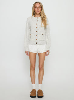 front view of model wearing Princess Polly Dorah Boxy Cardigan Grey Cropped Jumpers 
