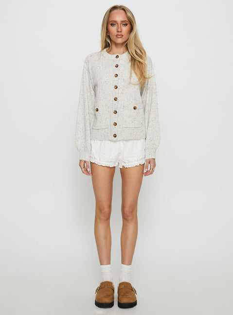 front view of model wearing Princess Polly Dorah Boxy Cardigan Grey Cropped Jumpers 