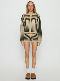 Crafted from the Kollens Knit Cardigan Beige Multi womens jumper with short length striped pattern and oversized fit product Princess Polly