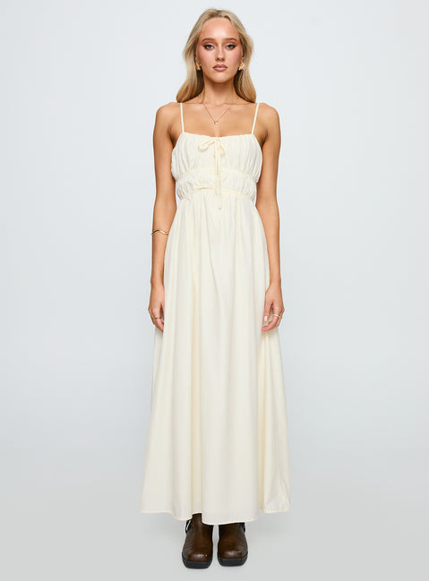 front view of model wearing Princess Polly Violeta Tiered Maxi Dress Cream Square Neck 