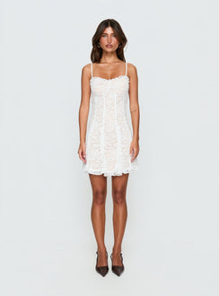 Edora Lace Pleat Mini Dress White