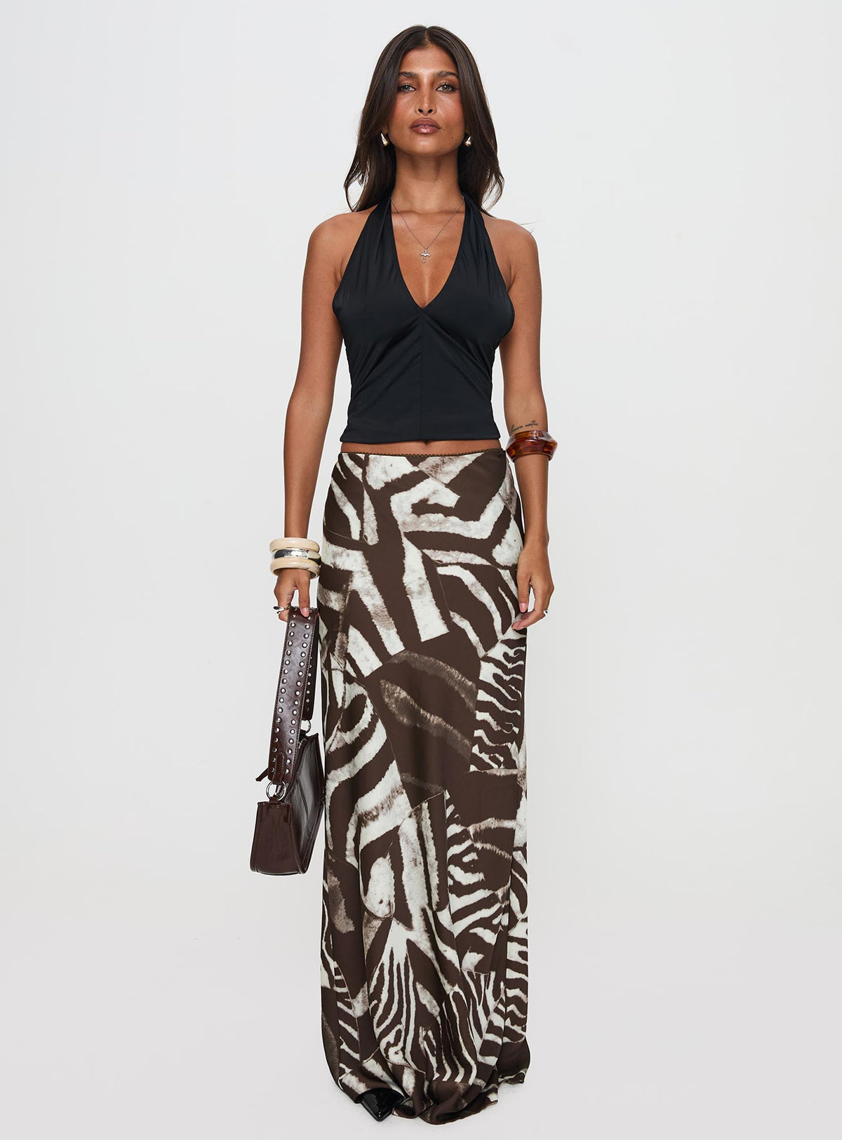   front view of model wearing Princess Polly Rowana Maxi Skirt Multi Maxi Skirts Skirts 