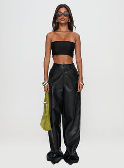 front view of model wearing Princess Polly Tempted Faux Leather Pant Black High Waisted Pants 