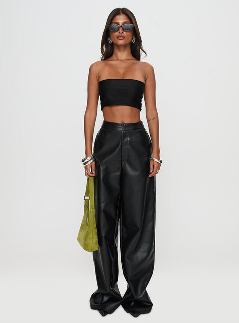 front view of model wearing Princess Polly Tempted Faux Leather Pant Black High Waisted Pants 