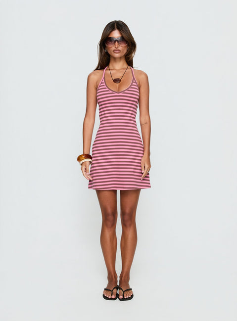 Klova Halter Mini Dress Pink Stripe