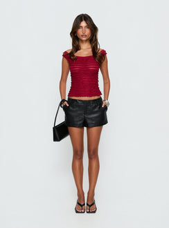 Lylah Frill Detail Top Burgundy