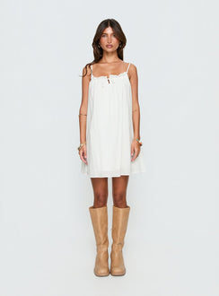 Kind Of Wonderful Tie Detail Baby Doll Mini Dress White