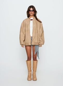 Believe It Faux Leather Bomber Jacket Washed Stone