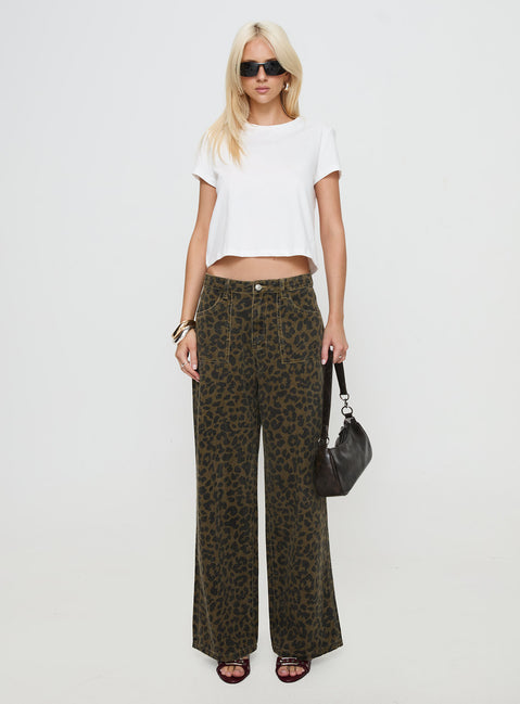 front view of model wearing Princess Polly Briony Jean Leopard Mid Rise 