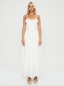 back view of model wearing Princess Polly Ceremonious Maxi Dress White Sweetheart Neckline 