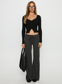 front view of model wearing Princess Polly Alfreda Jersey Pants Grey / Black Stripe Mid Rise Pants 