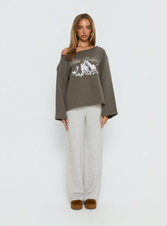 front view of model wearing Princess Polly Bekki Wide Leg Knit Pant Grey Marle High Rise Pants 