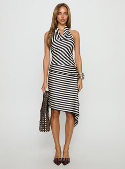   front view of model wearing Princess Polly Allure Midi Skirt Noir Stripe Midi Skirts 