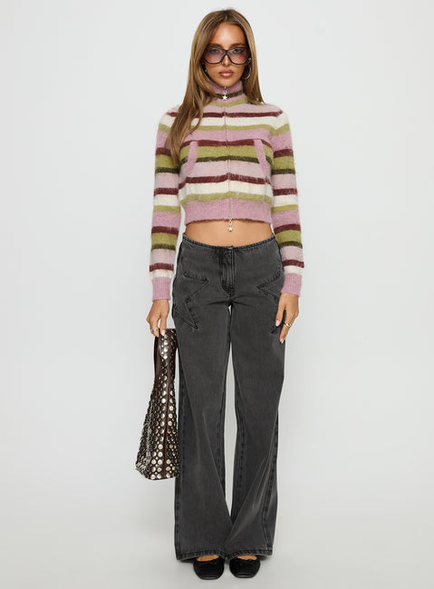front view of model wearing Princess Polly Dolley Star Stitch Mid Rise Wide Leg Jean Grey Wash Mid Rise Jeans 